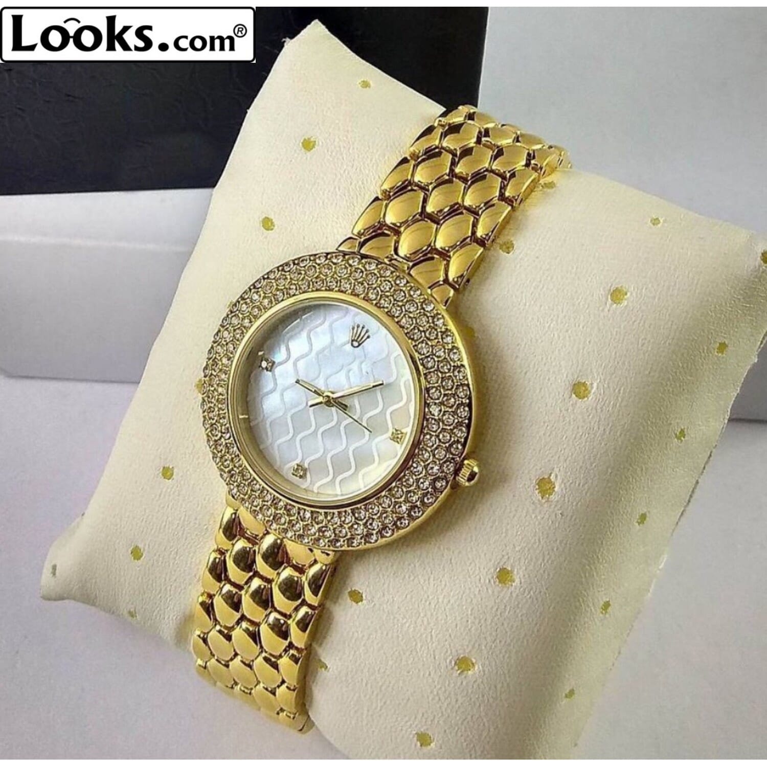 Luxury Fashion Gold Color Round Dial Diamond Bangle Premium Watch For Women