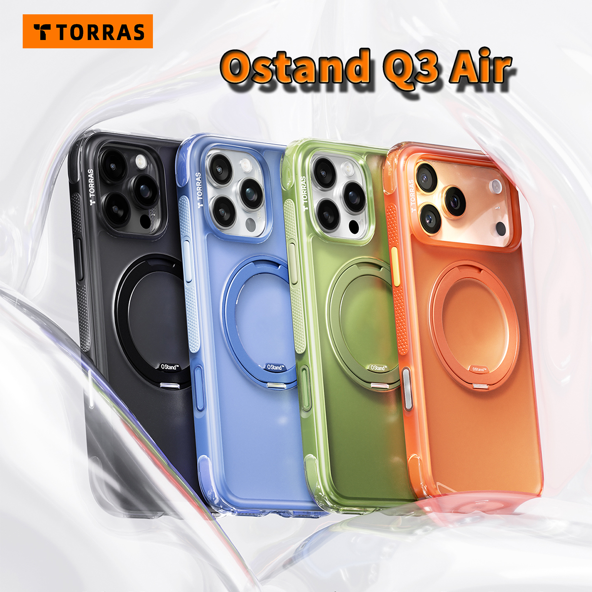 TORRAS Ostand Q3Air Airbag Drop-Proof Phone Case for iPhone 17 16 15 Pro Max, MagSafe Compatible, Camera Button Cover