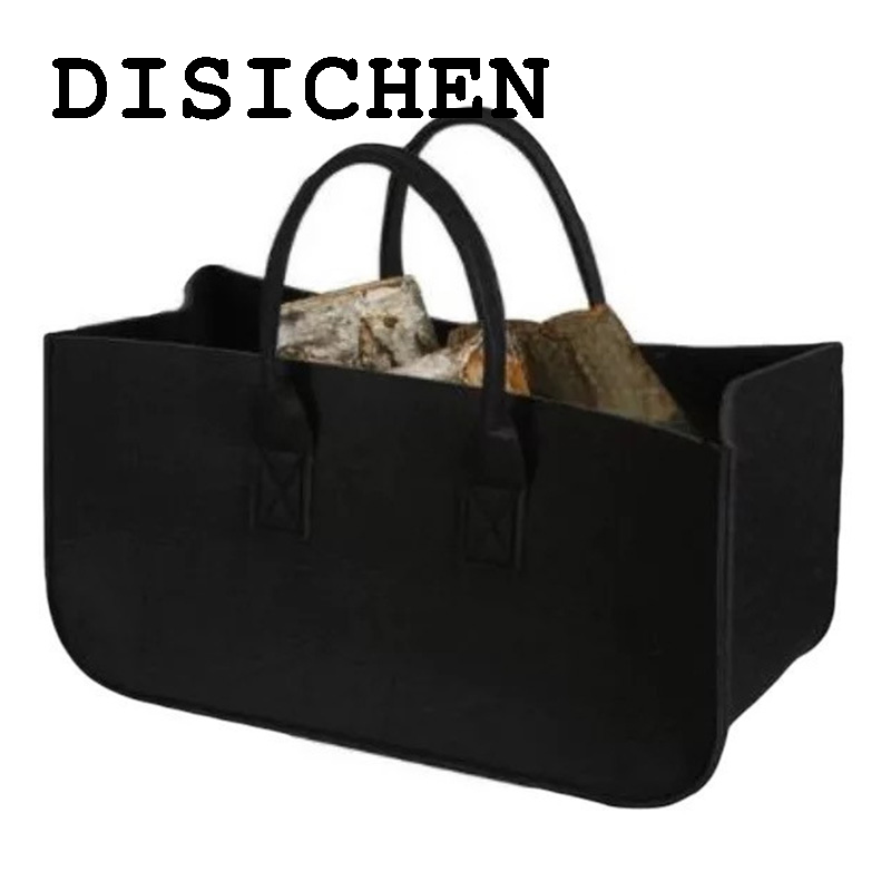 DISICHEN Luxury Felt Bag Black Fireplace Wooden Bag Felt Basket Fire Wood Pocket Firewood Basket Newspaper Stalls Basket