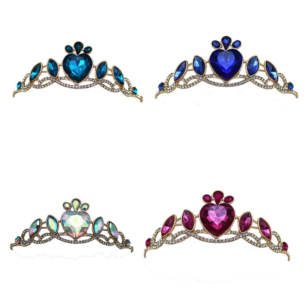 NEW Alloy Princess Hair Hoop Red/Blue Headwear Sparkly Rhinestone Crystal Cute Children's Headdress Girls