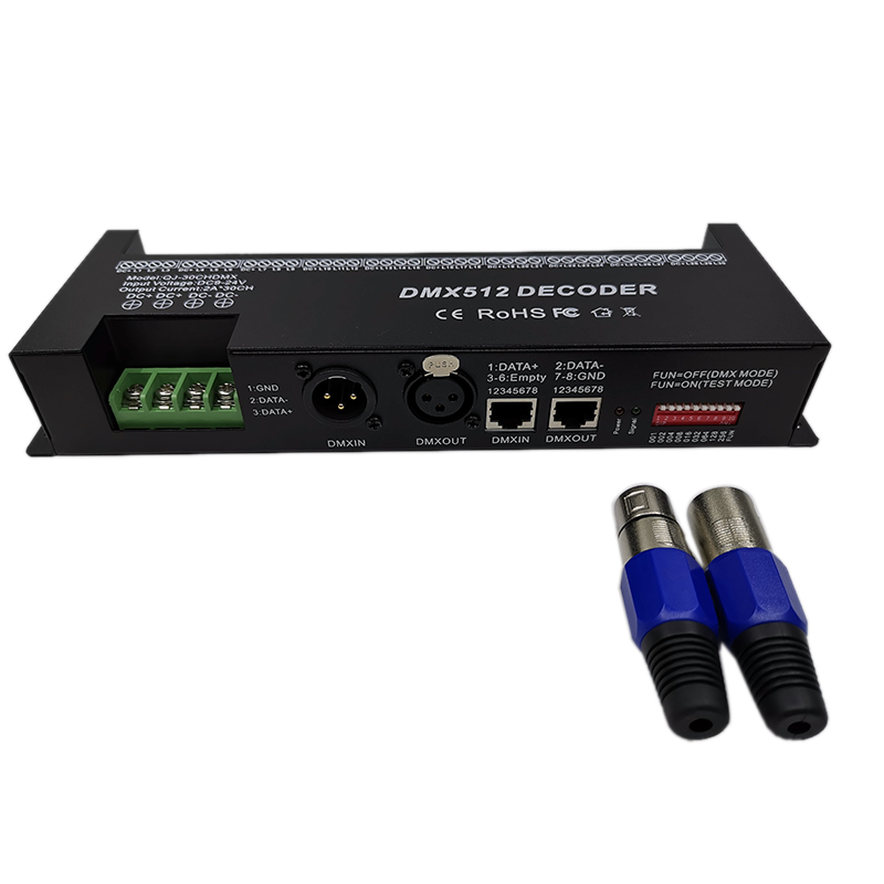 30 Channel RGB DMX512 Decoder LED Strip Controller 60A Dimmer PWM Driver Input DC9-24V 30CH Decoder Light Control