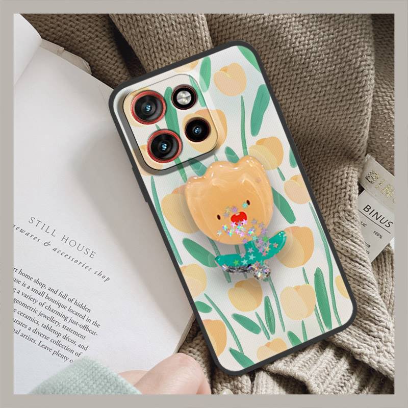 Cartoon Waterproof Phone Case For MOTO G56 5G Kickstand Cute Anti-knock Back Cover Drift Sand protective Glitter Glisten