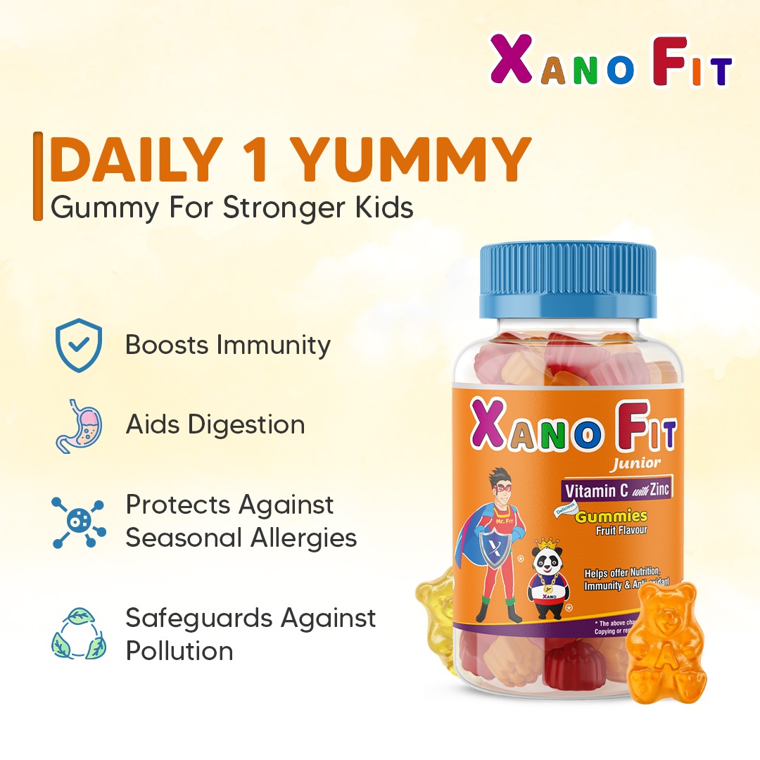 Xano Fit Junior Vitamin C With Zinc Immune Booster Gummies - Fruit-Powered Health for Happy Kids! - 30 Pieces