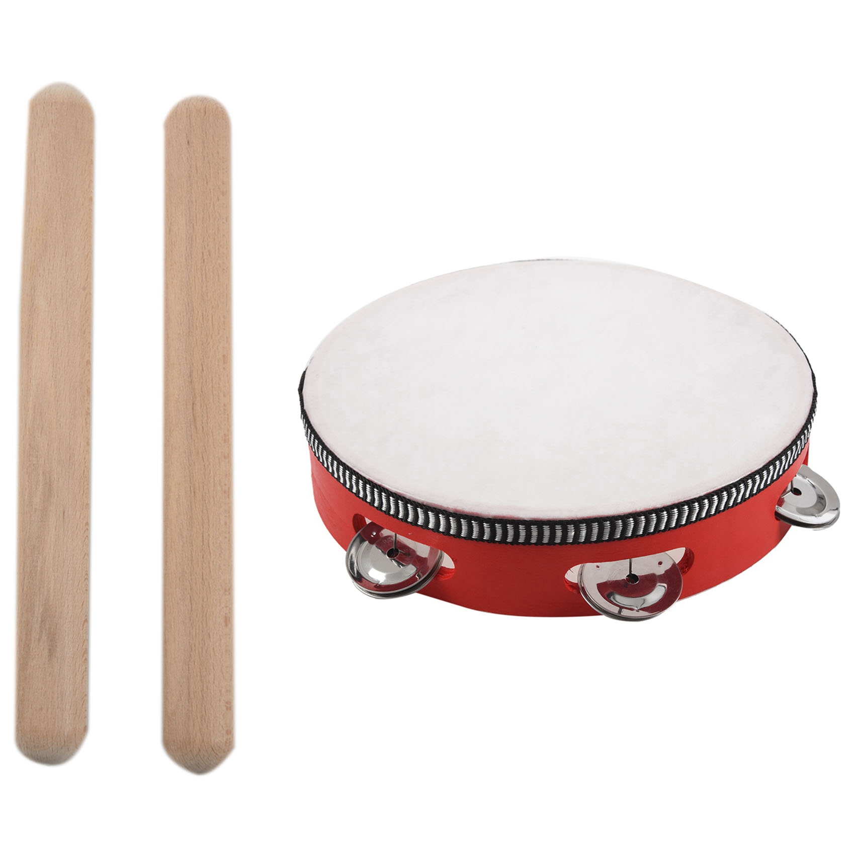 NAMUNY 2 Pcs Percussion Rhythm Sticks Children Musical Toy Gift & 1 Pcs 8 Inch Musical Tambourine Drum Round Percussion Gift