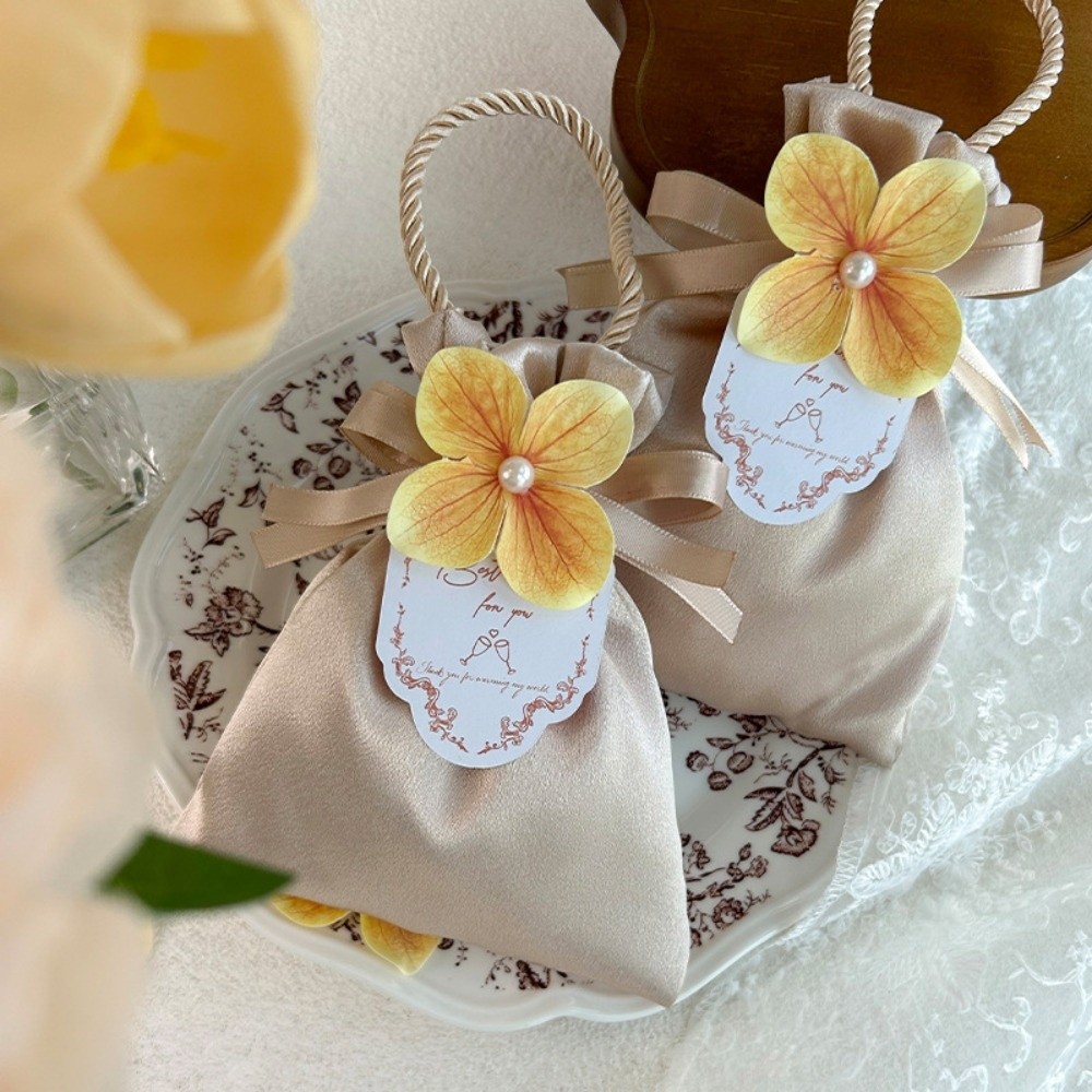 Portable Mini Flower Drawstring Bag Satin Gift Packaging Wedding Candy Bag Elegant Sweet Festive Sugar Bag Banquet