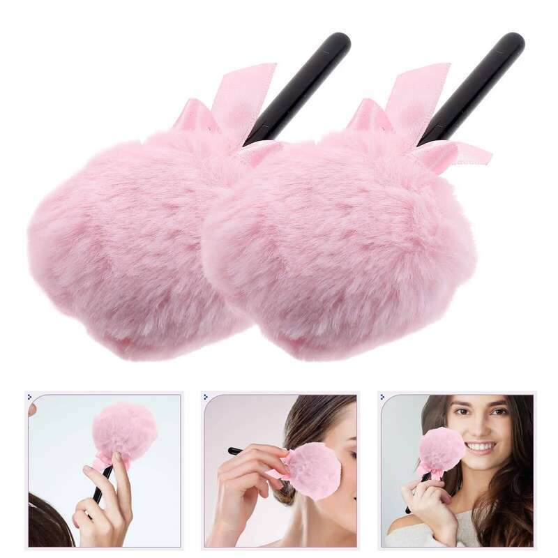 2 Pcs Long Hair Dark Powder Puff Compact Size Lightweight Portable Women Makeup Tools Beauty Accessories Facial Applicator Soft