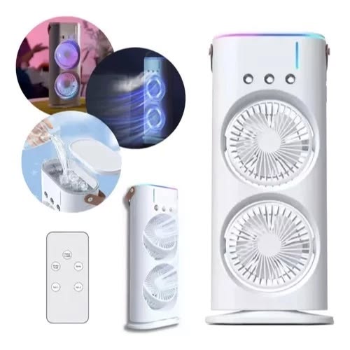 Portable Double Head Spray Fan USB Rechargeable Cooling Fan With Water Mist 3 Speed LED Light
