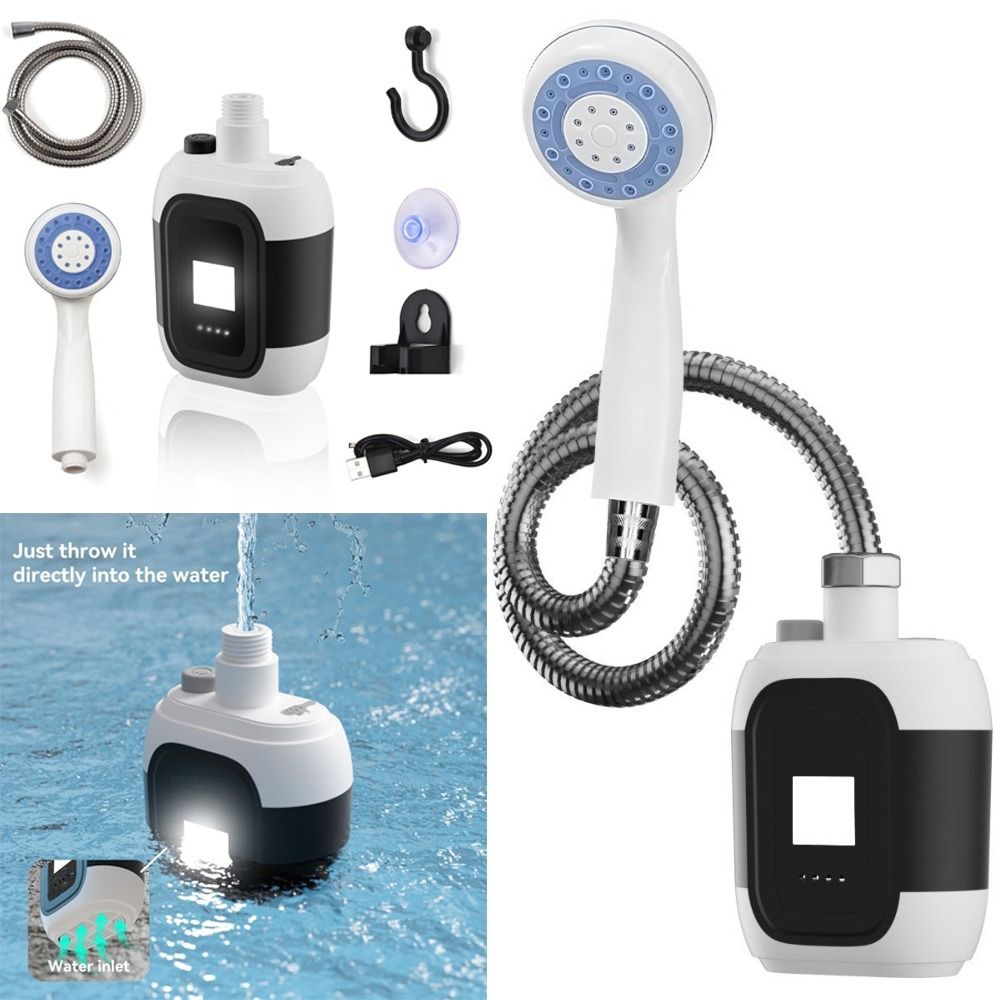 High Quality High Power Portable Camping Shower Shower Pump with Camping Light Electric Mobile Shower Lightweight Rechargeable Outdoor Shower Set Beach