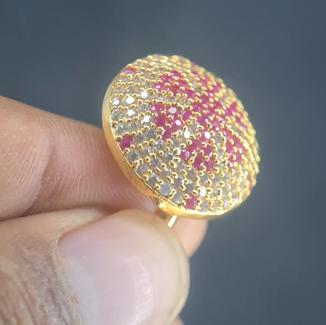 Panchadhatu Ring With Stone Studded Round Ring | Finger Ring With Gold Plated Ring For Girls Or Dhatu Authi | Gold Design Authi For Daily Use Fancy Ring Or Adjustable Ring | Adjustable Authi For Wife Red Stone Ring Durable Ring Quality Authi For Mother