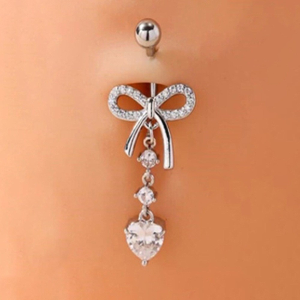 Trendy Stainless Steel Piercing Belly Dangled Design Bow Knot Butterfly Navel Jewelry Heart Dual Color Belly Rings Daily