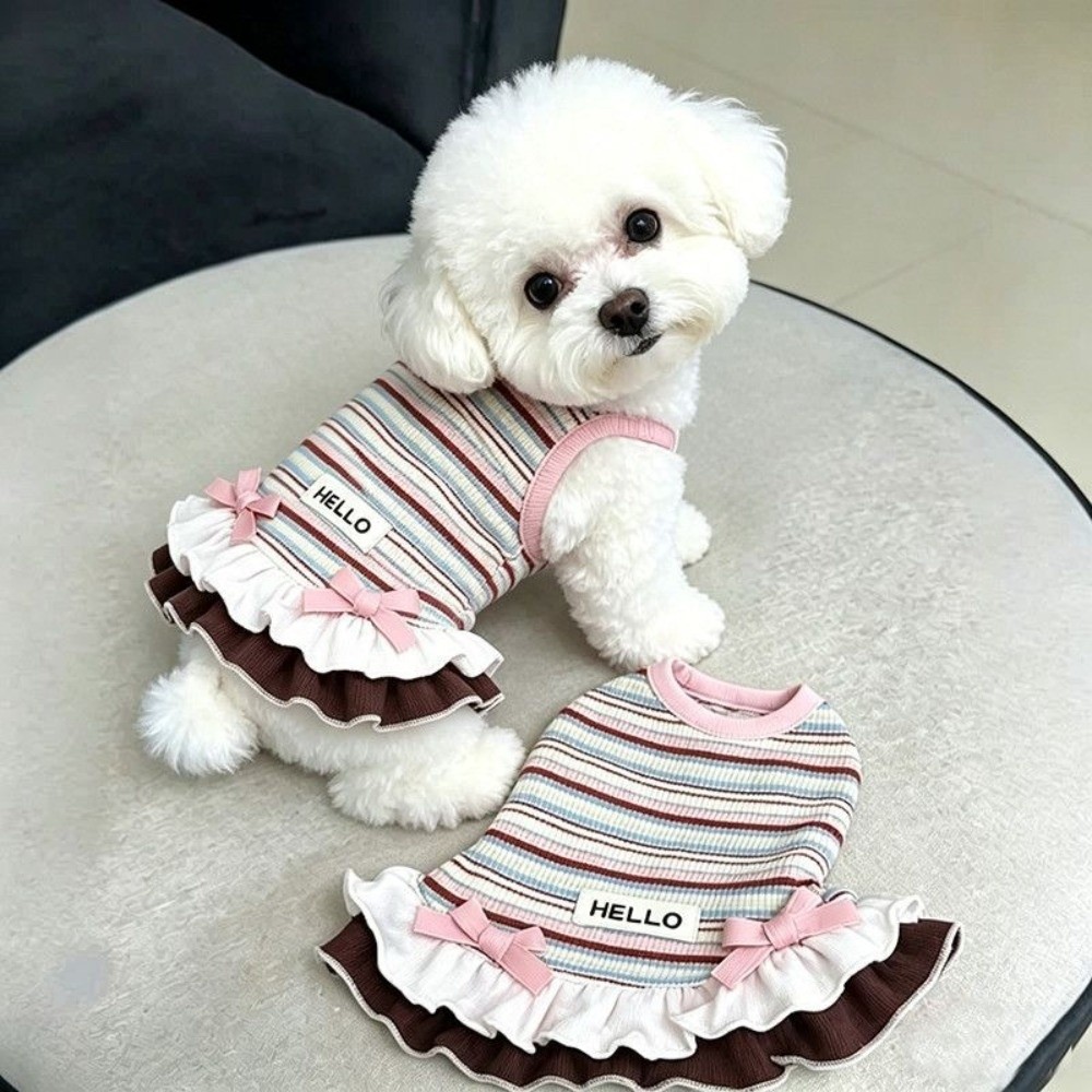 New Cute Style Summer Dog Dress Rainbow Stripes Breathable Teddy Dog Skirt Soft Thin Puppy Clothes for Small Dogs
