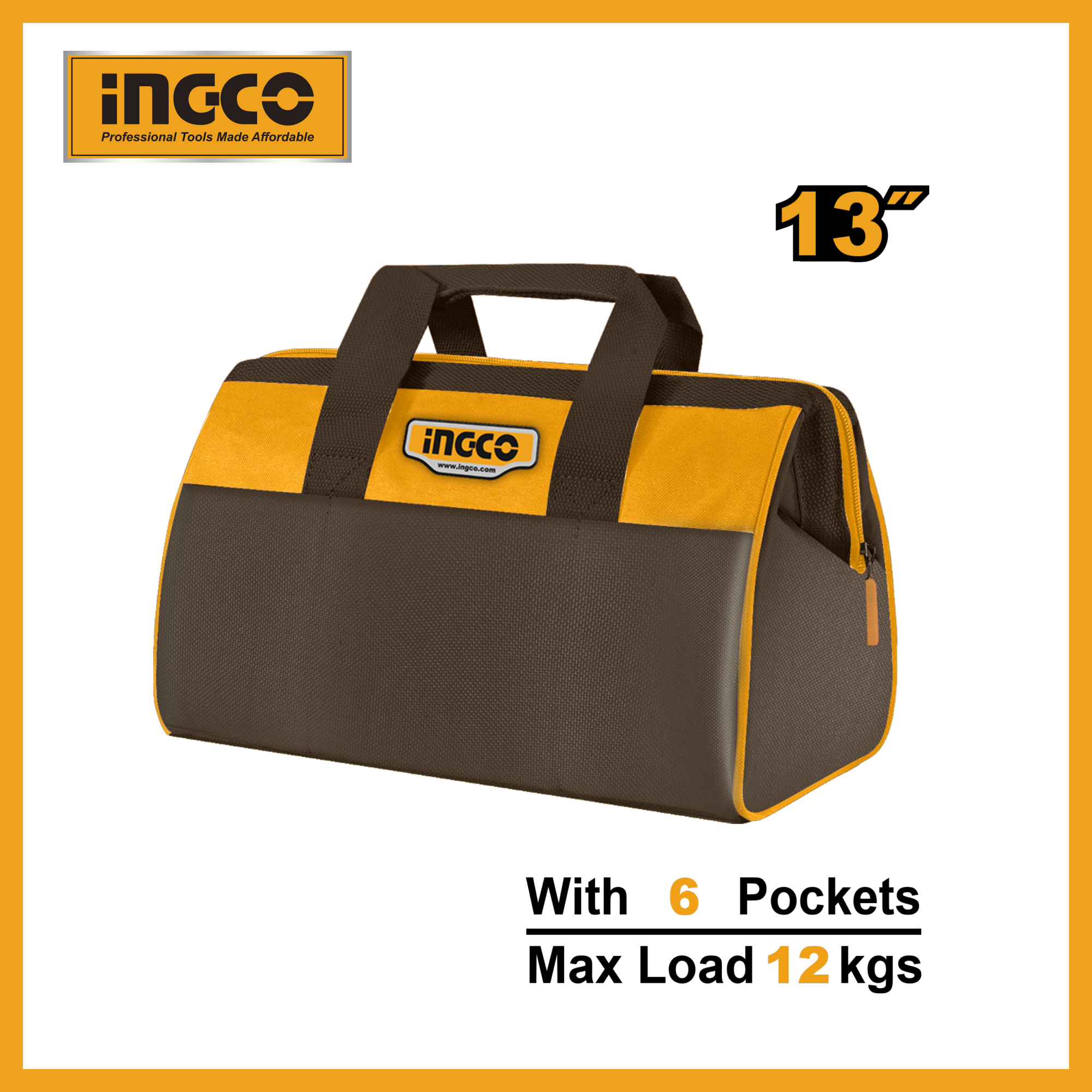 INGCO 13" Tool Bag Organizer with Wide Mouth Water-proof Multi-use Tool Tote Bag HTBG281328