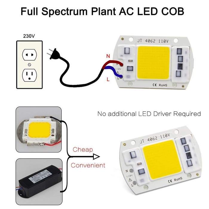 50W LED Light Warm Color High Power Direct AC 220V LED COB Chip With Smart IC Driver, Integrated SMD LED COB 2 Pcs