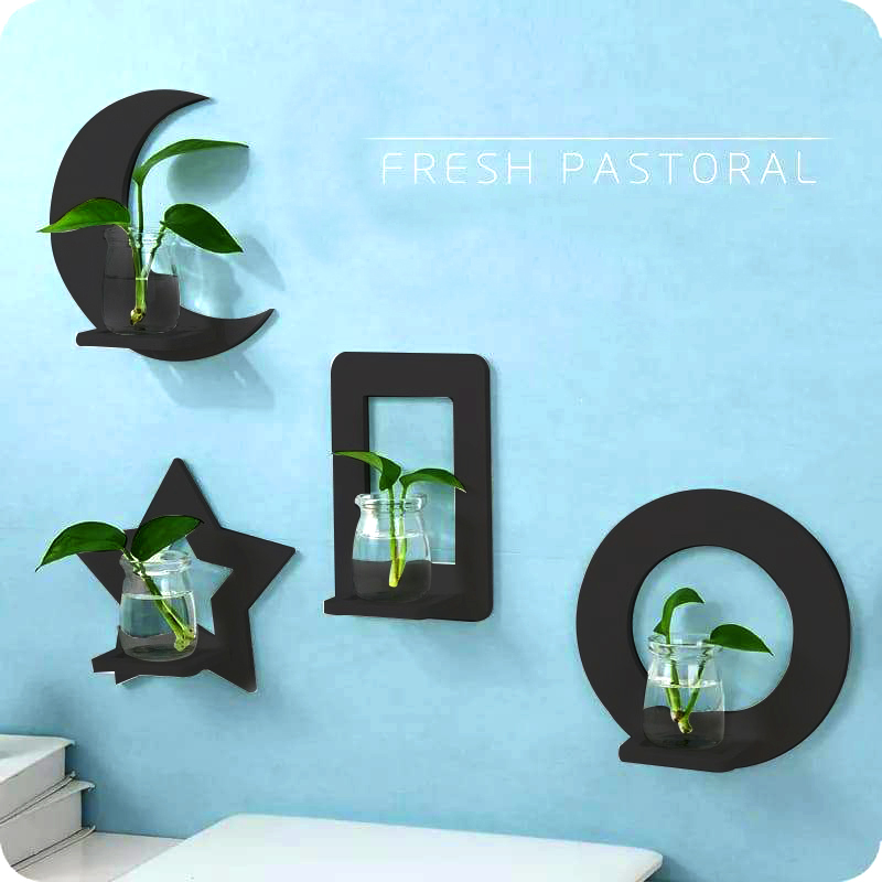 Moon Star Round Square 4pc Wall Shelf Decor Rack In Black