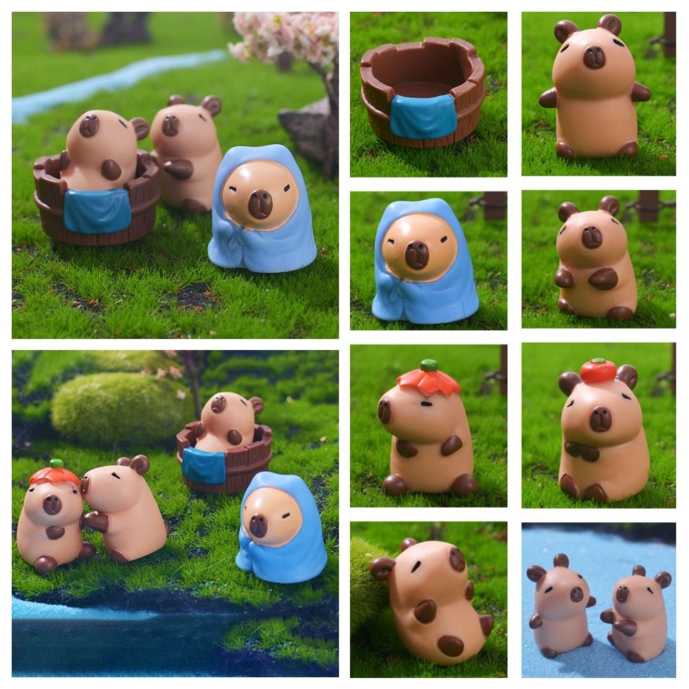 Cute Resin Cartoon Capybara Statue DIY Pink Miniature Capybara Figurines Office Home Scene Model Mini Animals Figurine Party Festival
