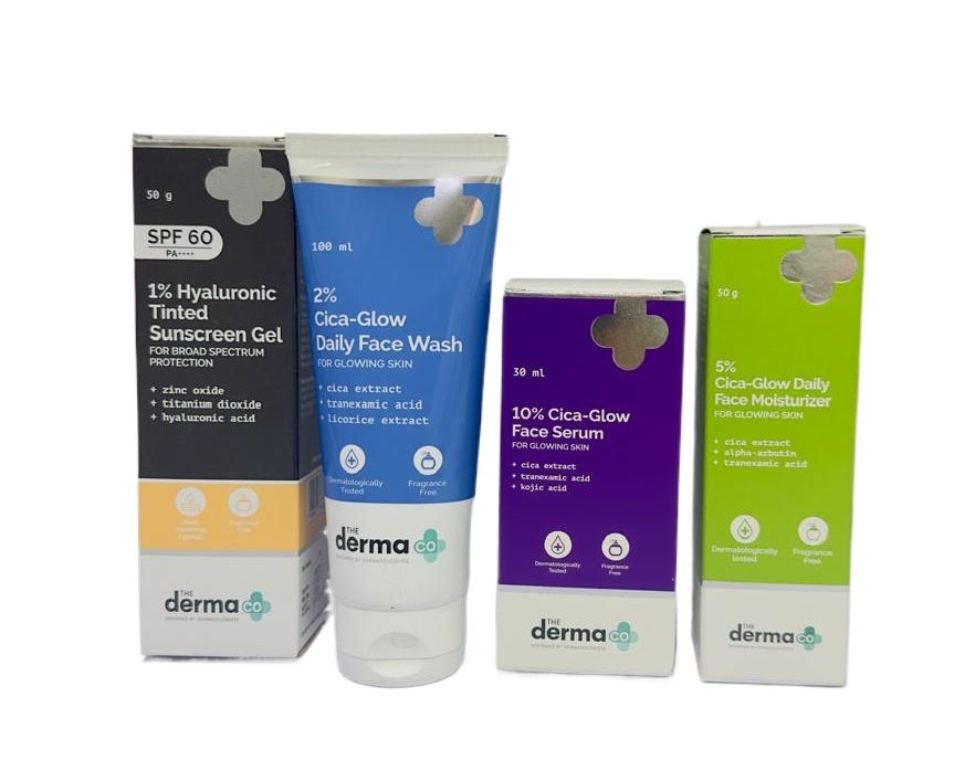 The Derma Co Cica Glow Set For Glowing Skin, 4 in 1, All Skin Types
