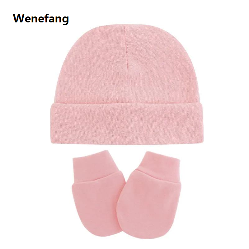 Wenefang Autumn Winter Newborn 2/3 Pcs Hat Gloves And Socks Set For Baby Boys Baby Girls Cotton Soft Headwear Solid Color Infant Nightcap