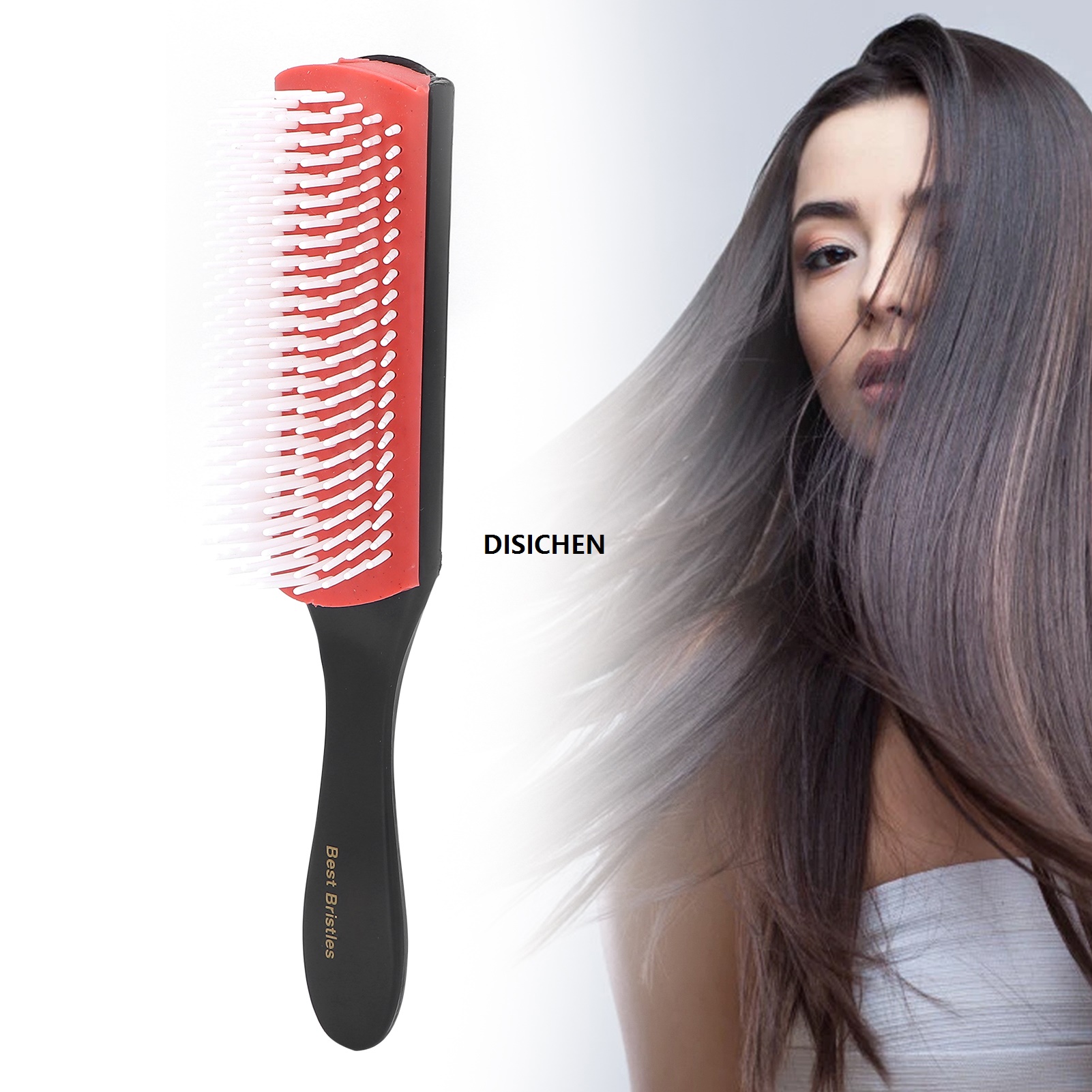 DISICHEN 1PC 9-Row Detangling Hair Brush Denman Detangler Hairbrush Scalp Massager Straight Curly Wet Hair Comb Special