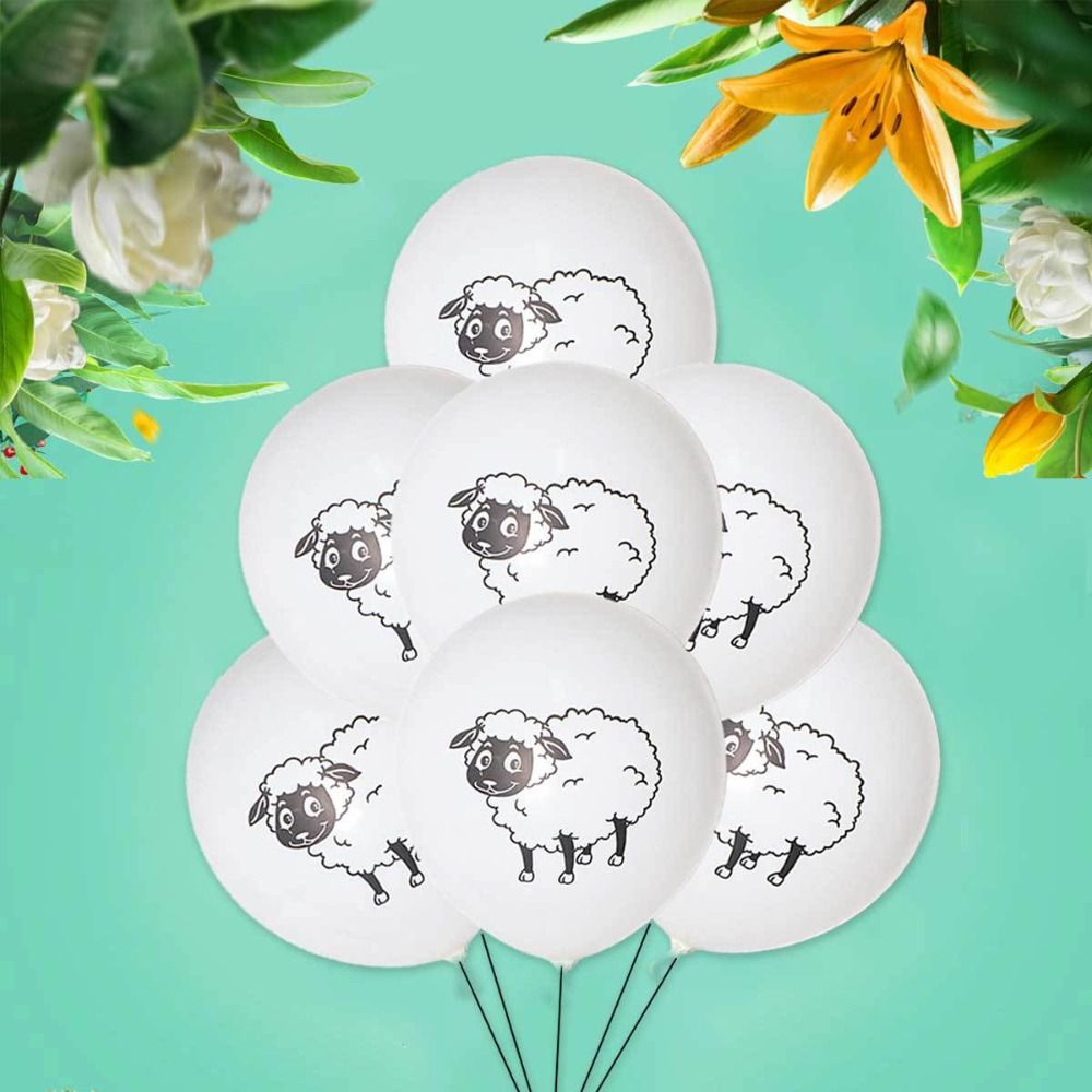 10pcs Kids Toys 12inch White Sheep Latex Balloons Cartoon Cute Sheep Print Balloon Inflatable Thickened Animal Balloons Home Decor