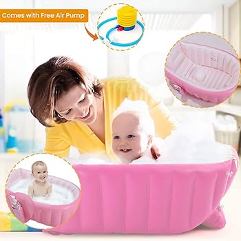 Inflatable Baby Bathtub for 6-36 Months | Portable Air Bath Tub with Drain Plug & Air Pump | Non-Slip Infant & Toddler Bath Tub / Mini Pool - Ojustore