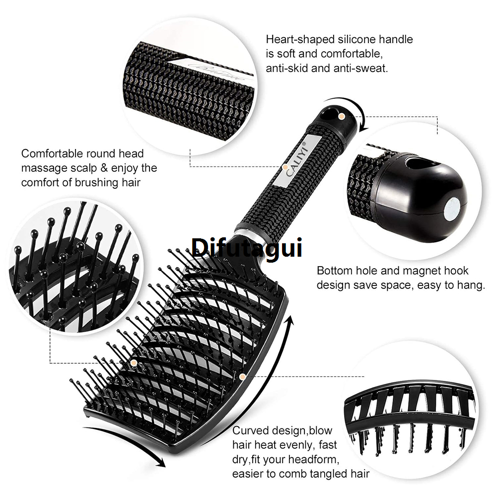 Difutagui Straight, curly, wet hair, fast use, hair comb brush professional Sales promotion curved ventilation brush blow dry paddle comb for dry hair,