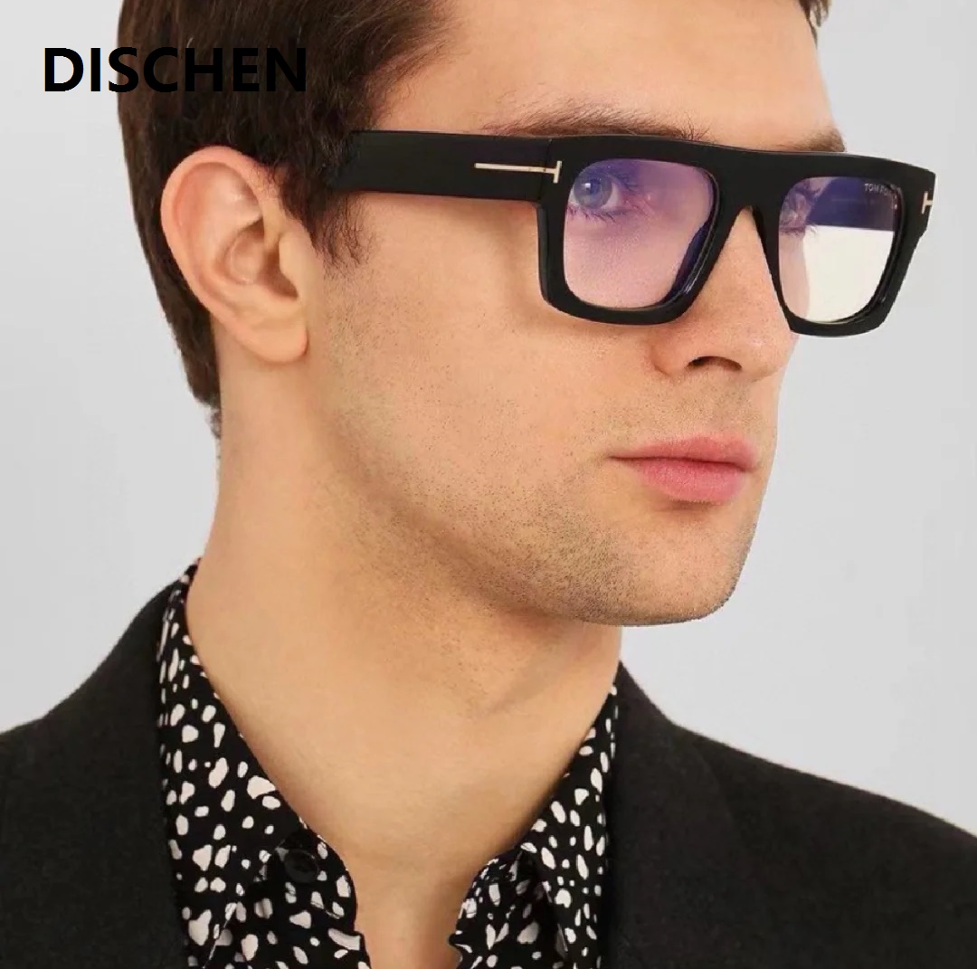 DISCHEN New style This pair of square large-frame anti-blue light plain glasses with T-shaped metal inlay is suitable for all face shapes.