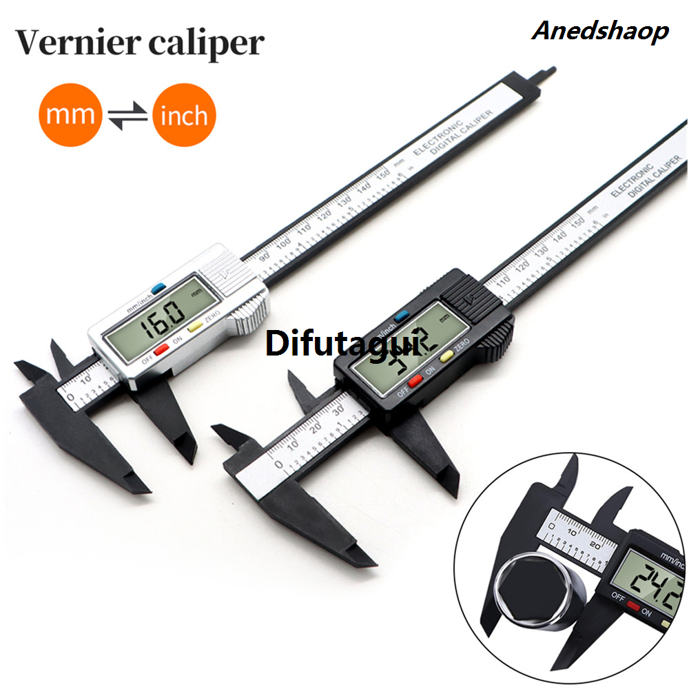 Difutagui 150mm Digital Vernier Calipers LCD Electronic Carbon Fiber Gauge Hot Selling New 0.1mm Micrometer Digital Ruler Height Depth Measuring Tool