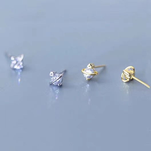 【New arrivals】Cute Planet Earrings Women's 2023 New Mini Small Exquisite Design Zircon Earrings