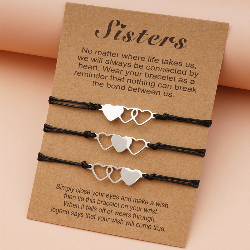 New specials 3Pcs Three Heart Sisters Card Bracelets Best Friendship Stainless Steel Handmade Braided Bracelet Birthday Gift Jewelrys