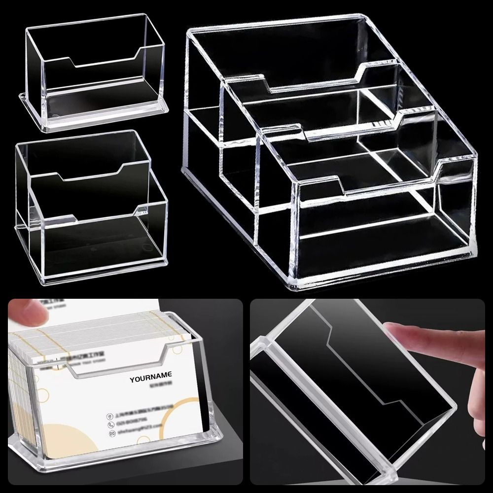 1Pcs Durable Display Stand Business Card Box Clear Transparent 1/2/3 Grids Bussiness Card Holder School Office Supplies Acrylic Plastic Card Case Box