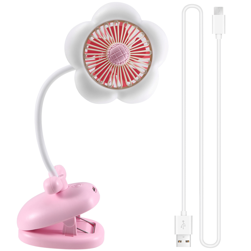 Mini Portable Fan with LED Light 360° Rotate Personal Cooling Fan Cute Design Flower Clip on Fan for Desk, Stroller, and Travel Pink