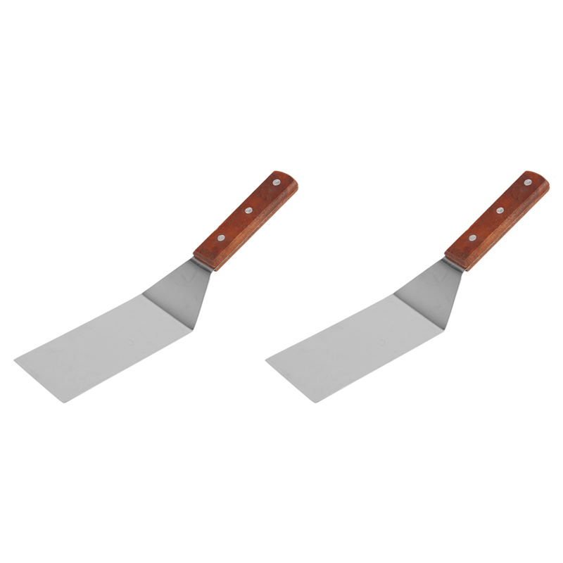 2X Stainless Steel Flat Frying Spatula with Wooden Handle Pizza Spatula Steak Frying Spatula Cooking Spatula