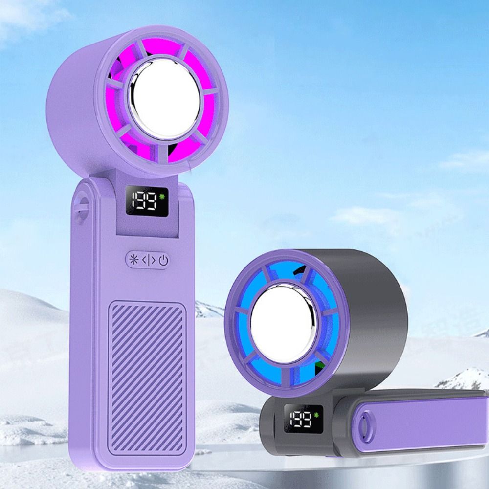 Compact Ice Compress Cool Refrigeration Electric Fan Foldable Colorful Lighting Mini Handheld Fan 199 Gears High Wind Speed Personal Cooling Fan Summer