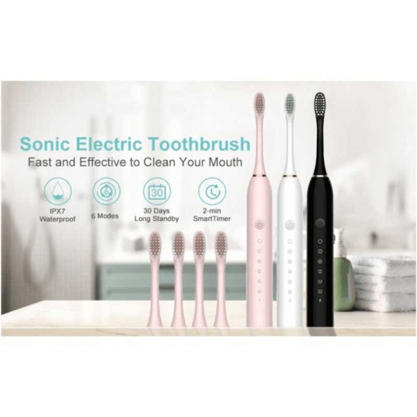Sonic Electric Toothbrush with 4 Replacement Brush Heads Waterproof, 6 Cleaning Modes, Fast Charging