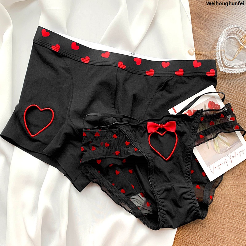 WeihonghunfeiSales promotion New Heart Printed Couple Underwear Women Men Low Waist Briefs Breathable Boxer Panties Boyfriend Girlfriend Lingerie