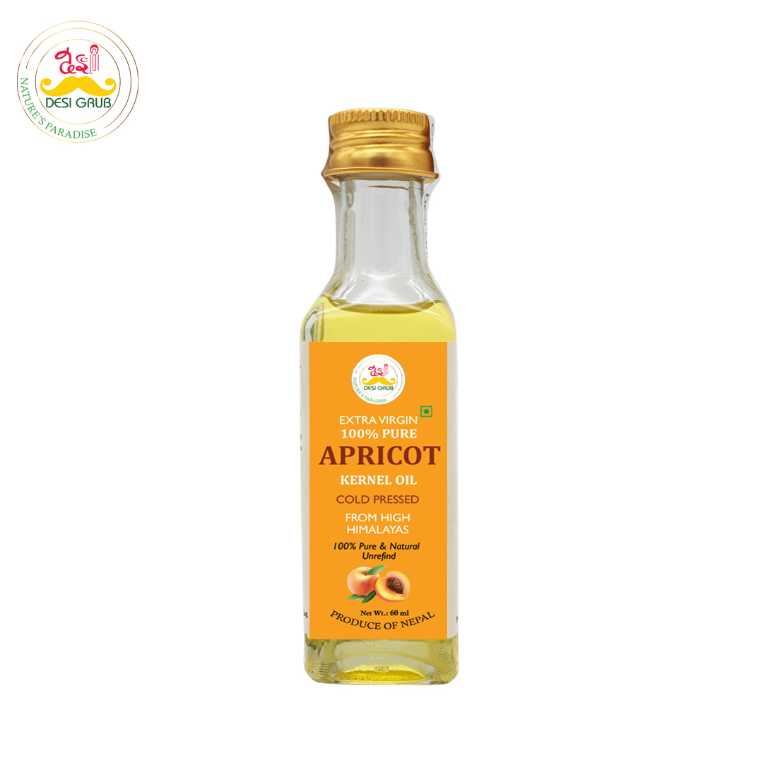 Desi Grub Apricot Kernel Oil 60ML: Extra Virgin, Cold-Pressed, Edible, High Himalayan