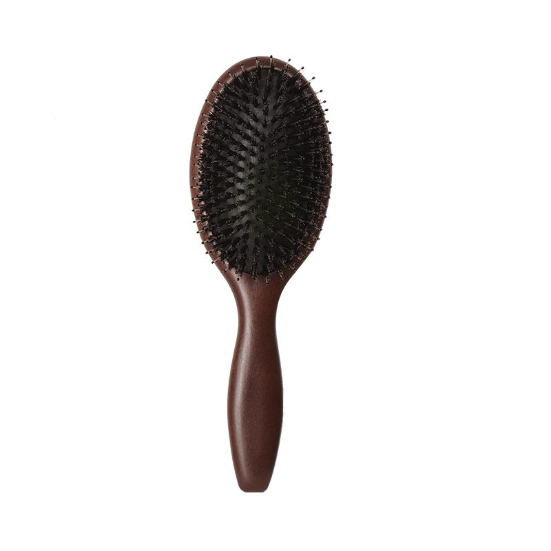 Pig Bristle Hair Styling Comb Beech Wood Nylon Tooth Massage Air Cushion Comb - 1PC