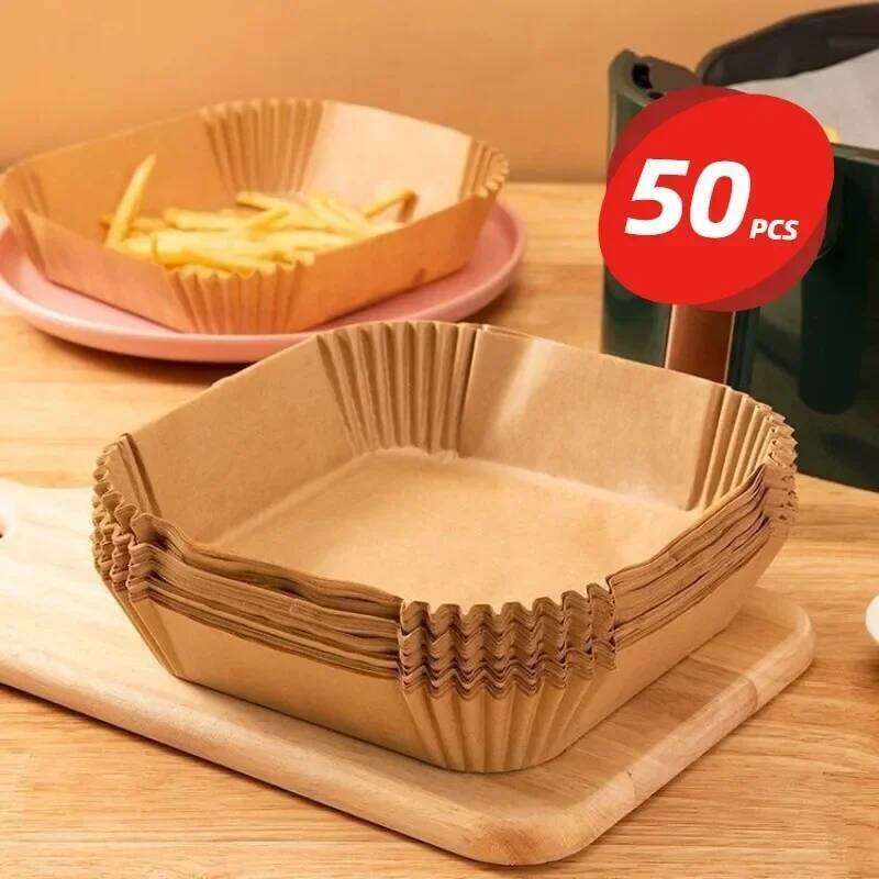 50PCS Air Fryer Special Pizza Pad Fried Chicken Fries Cake Cup Heat-resistant Baking Silicone Oil Square Parchment Paper