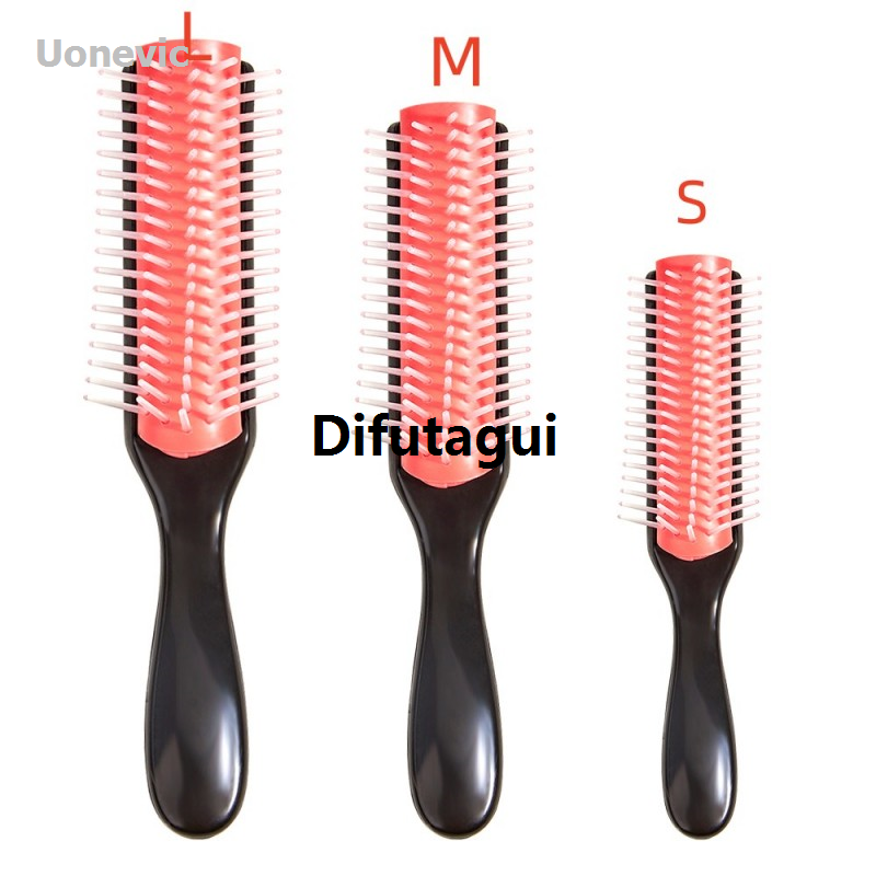 Difutagui 2 pieces/set Denman curling brush 9-row detangling brush scalp Fashion Profesional massager straight wet comb magic melting women's hairbrush