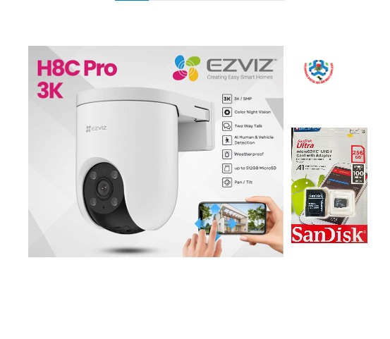 Ezviz H9C Dual Lens 5MP Outdoor Wired/Wireless PTZ, Two Way Audio IP CCTV Camera With SD Card Supported (Dahua 256 GB SD Card Included))