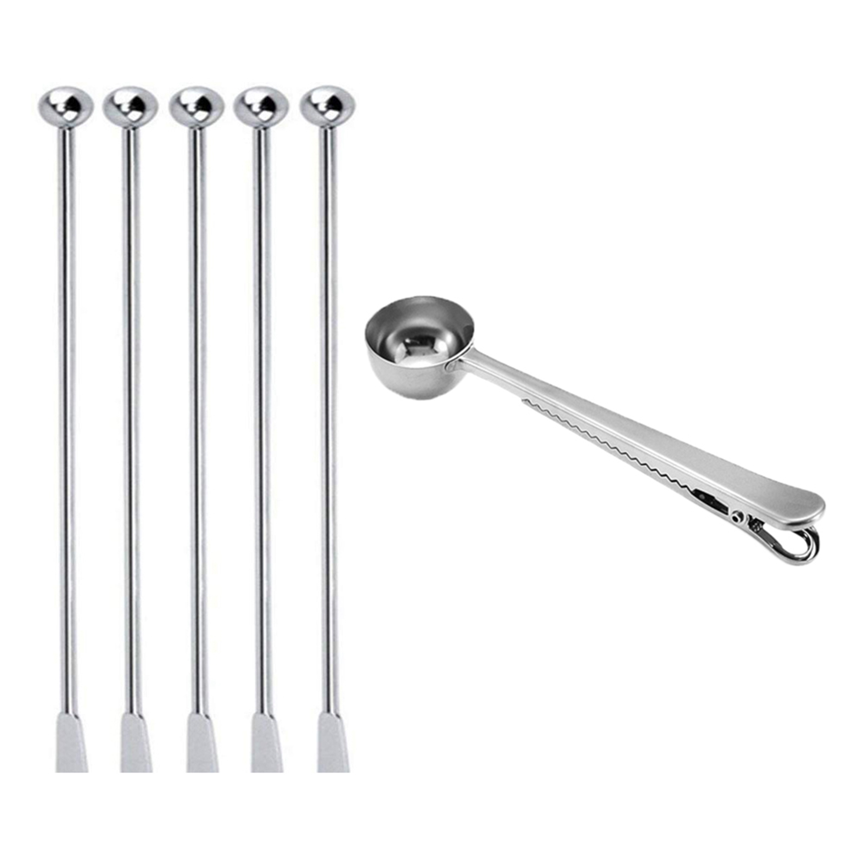 NAMUNY 5 Pcs Reusable Swizzle Sticks Coffee Stirrers Beverage Stir Sticks with 2 in 1 Coffee Spoon with Bag Clip