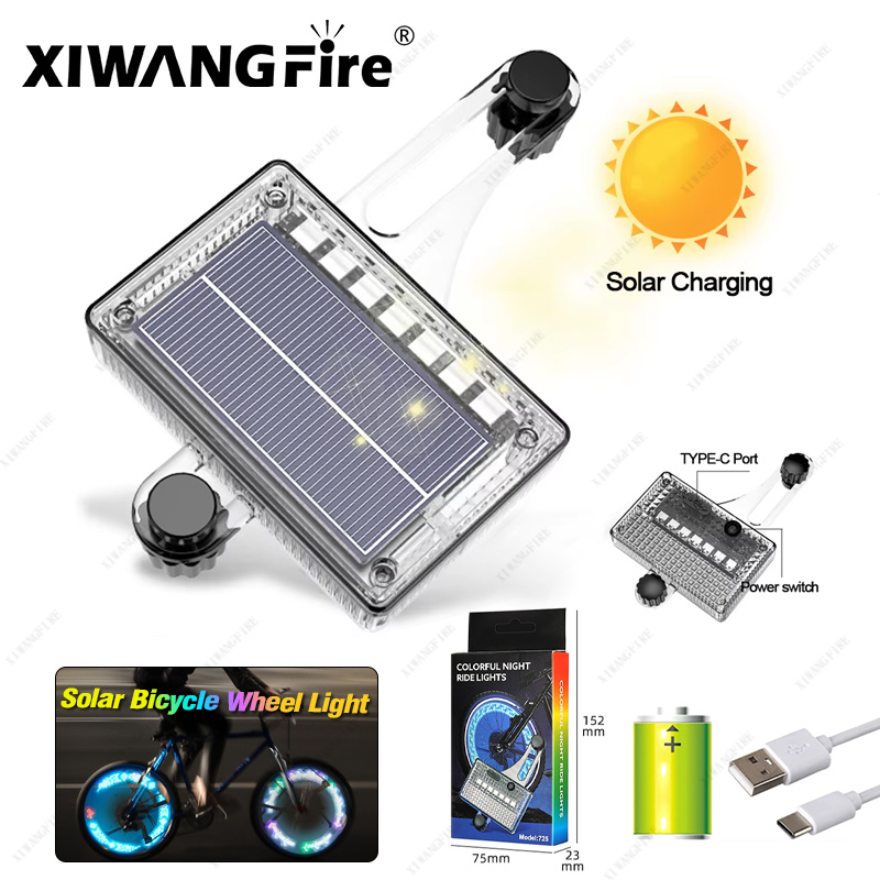 2025 NEW Solar Bicycle Wheel Light Bike Spoke Flash Lights MTB Cycling Induction Colorful Bike Spoke Warning Signal Lamp LED Neon Lantern