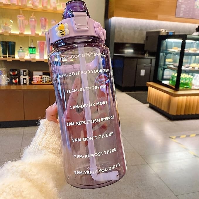 2L Water Bottle with Straw | Time Markings Big Water Bottle | Motivational Water Bottle | Clear Water Bottle | Plastic Water Bottles | Large Water Bottle | Sports Water Bottle for Hiking Camping