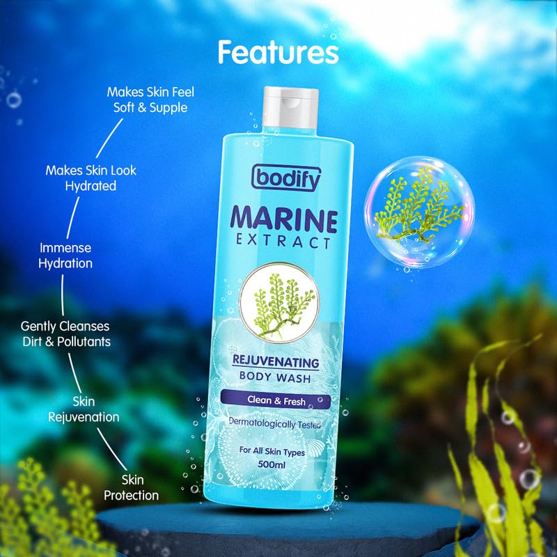 NEW Bodify Marine Extract Rejuvenating Body Wash, 500 Ml | Clean Fresh|Paraben Free | All Skin Types(FROM INDIA)JEZ