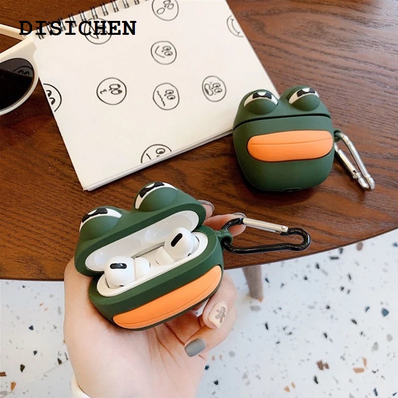DISICHEN Sales promotion Case For Airpods 1/2/Pro Cute Cartoon 3D Sad frog Dinosaur Silicone Soft Earphone Charging Box Cover For Apple Airpods 2