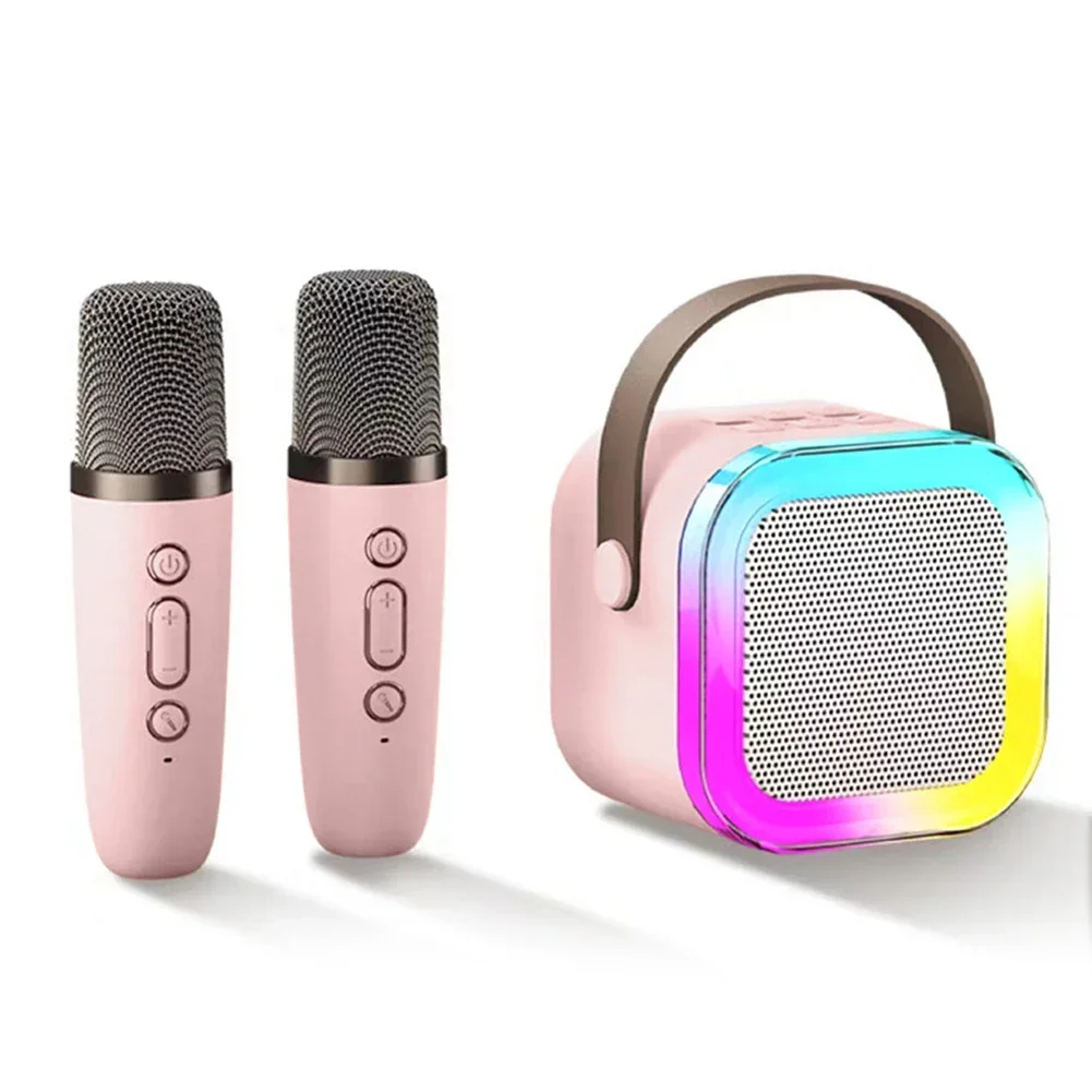 K12 Wireless Bluetooth Speaker Karaoke 2Mic Speaker Multi-Compatibility Modes, RGB Lights Party POP Bluetooth Speaker with Mic, Wireless Microphones & Fun Voice Change