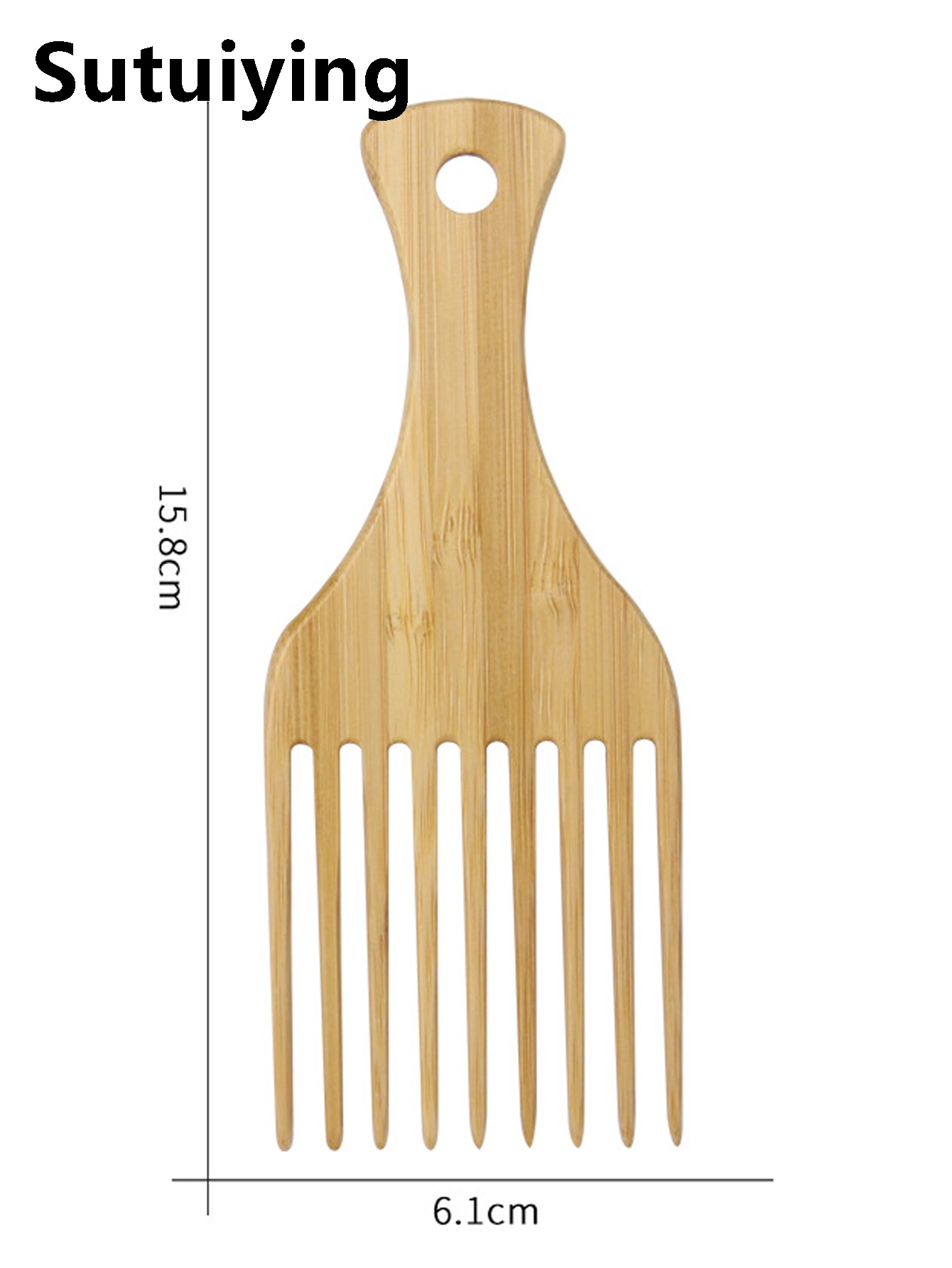 Sutuiying 1 pc natural bamboo and wood African style fork comb,wide toothed hair comb,anti static hairstyle tool,plug in curly hair comb