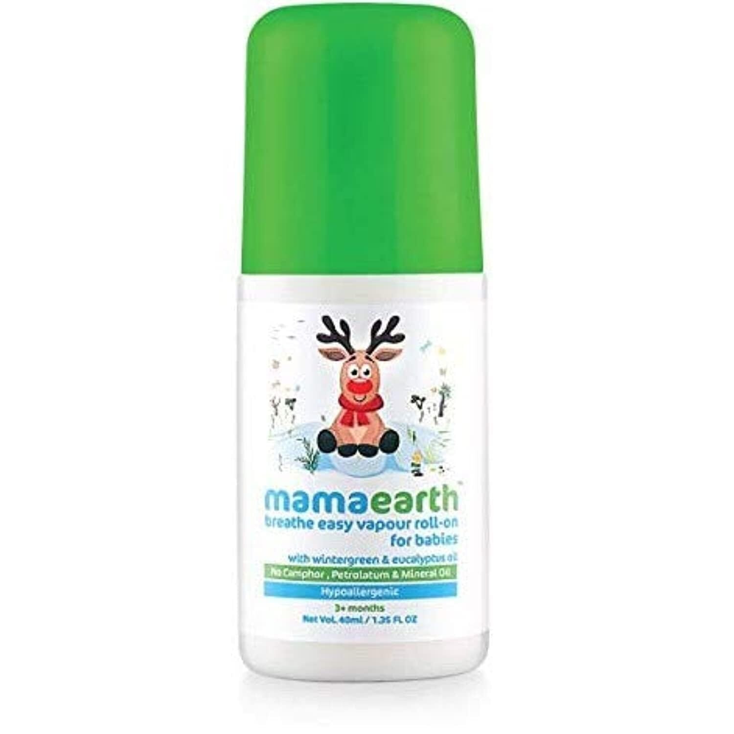 Mamaearth Natural Breathe Easy Vapour Roll-on for Cold & Nasal Congestion, with Wintergreen & Eucalyptus Oil, 40ml