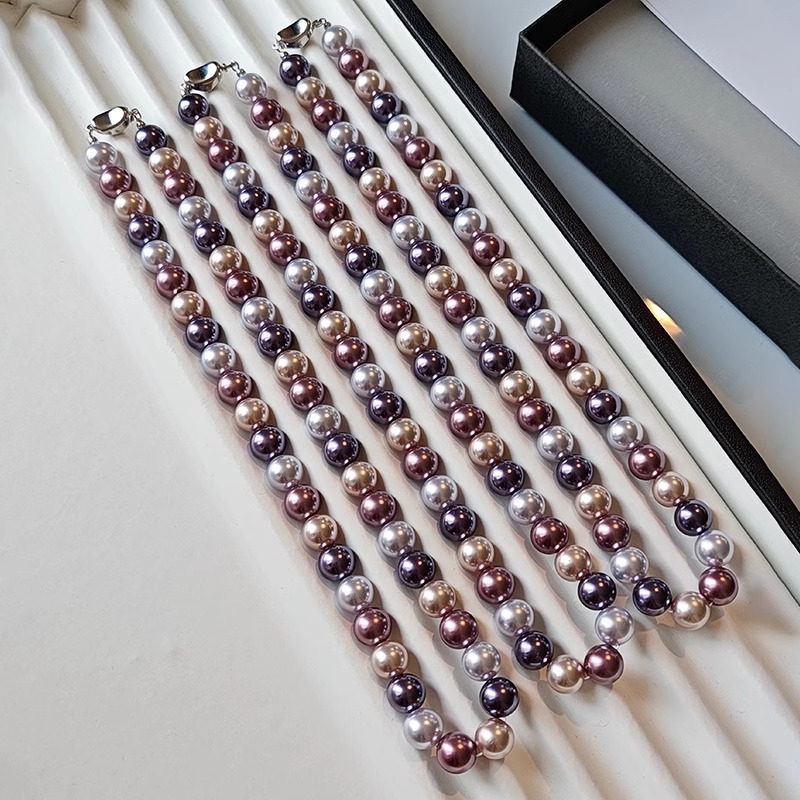 【Mega Sale】Stainless Buckle Shijia Pearl Necklace Color Purple Hemp Grey Tahiti Black Pearl Necklace Women