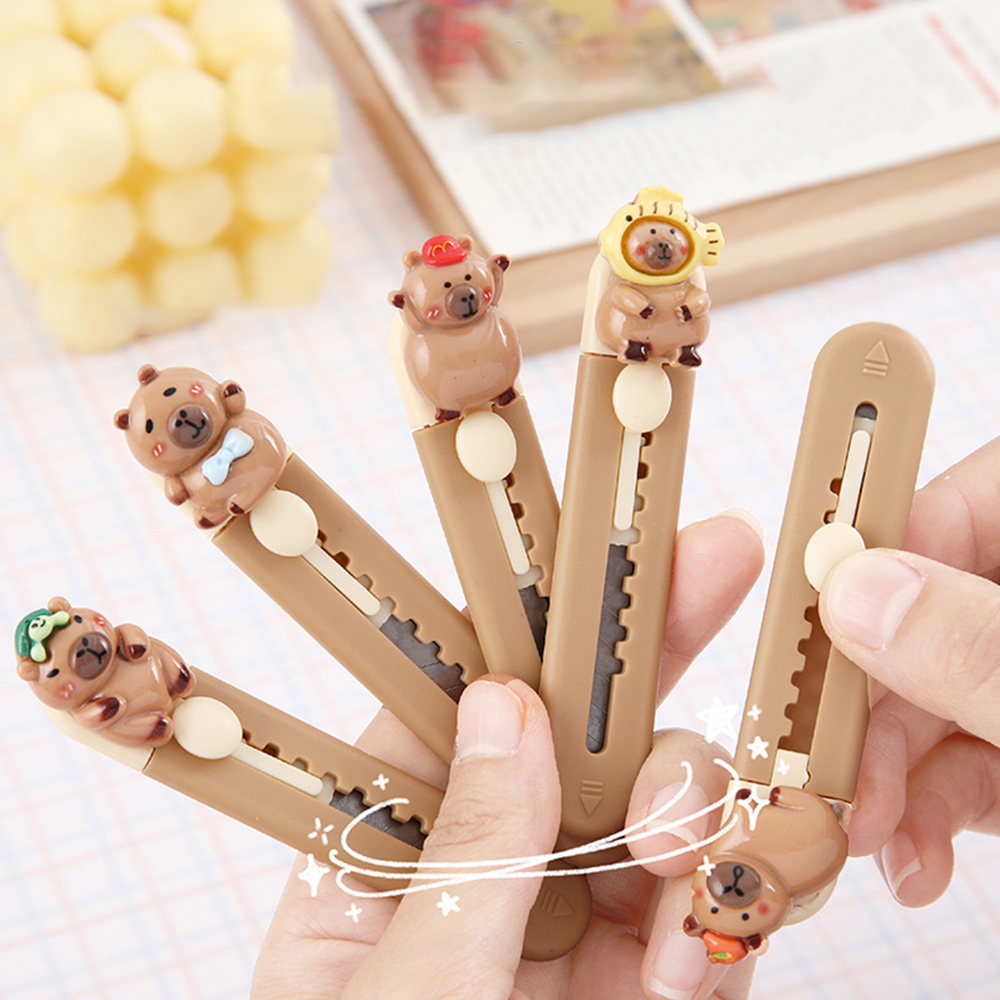 Portable Plastic Capibara Cutter Mini Cartoon Paper Cutting Tool School Office Supplies Retractable Letter Opener